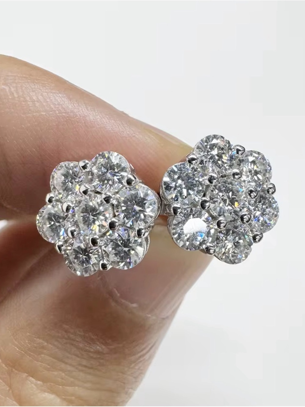 New 925 sterling silver moissanite flower cluster stud earrings.